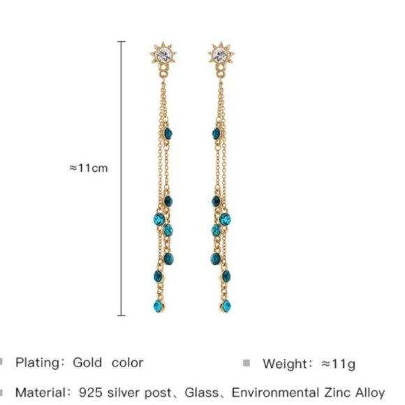 925 Silver Long Multi Chain Dangling Stars In The Sky Earrings - Picture 4 of 5